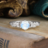 0.8 Carat 6 Prong Round Cut Moonstone Classic Engagement Wedding Ring